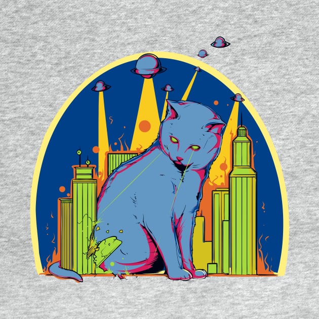 Giant Laser Cat From Space Attacks City by LittleBunnySunshine